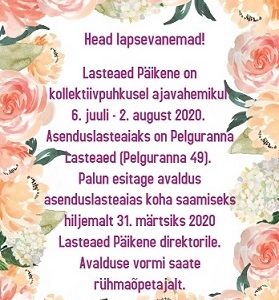 Lasteaed Päikene kollektiivpuhkus